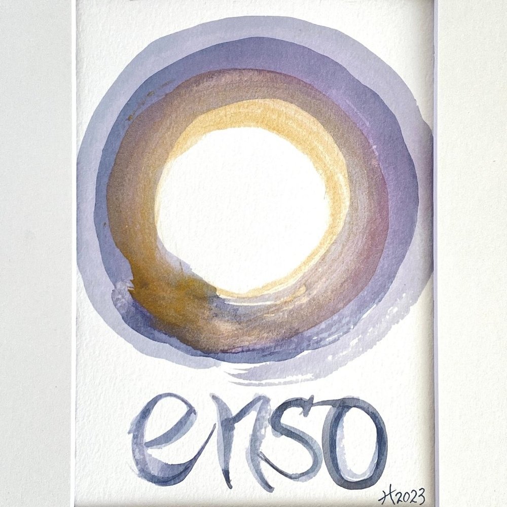 Pastel & Gold Enso Original Handmade Watercolor Painting Cream Mat 8x10in